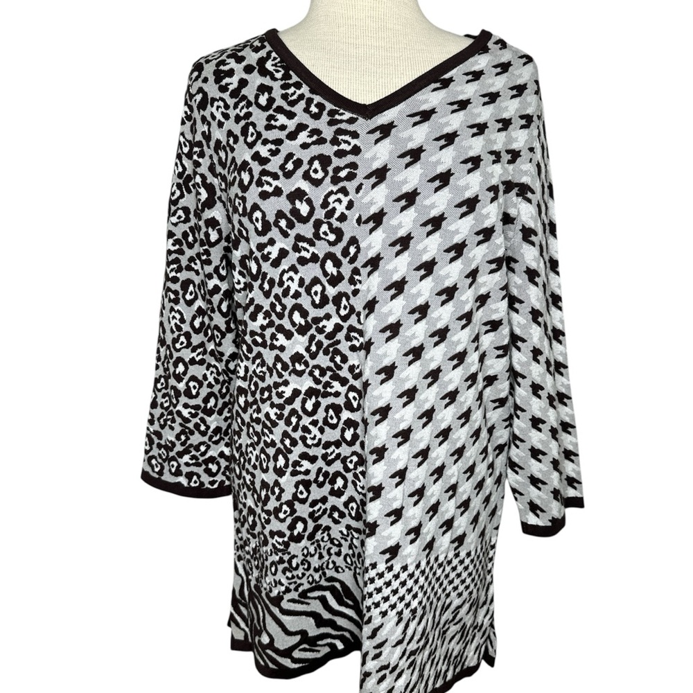 Chico's Brown and White 2 Patterned Tunic Sweater Size Large (2)